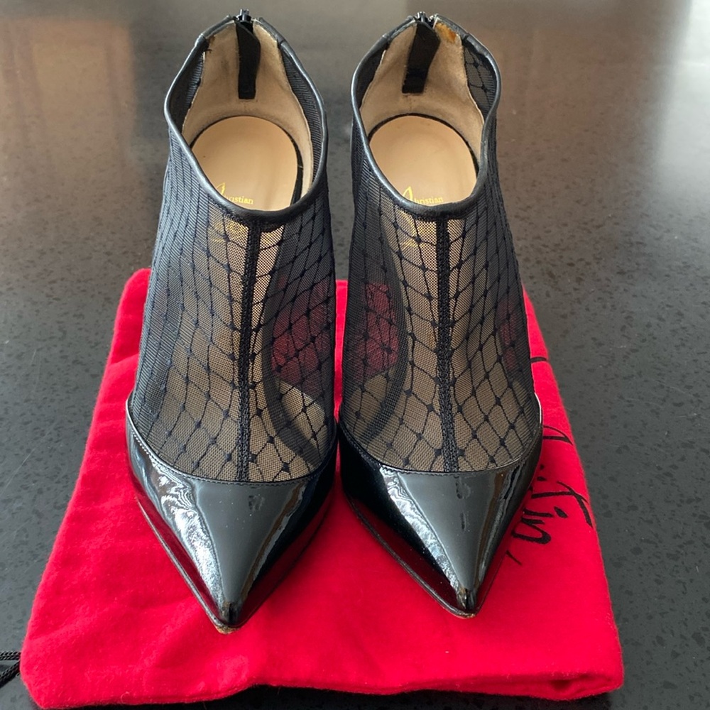 Christian Louboutin Fillette Patent Leather Fishnet Mesh Bootie size 34/US 4